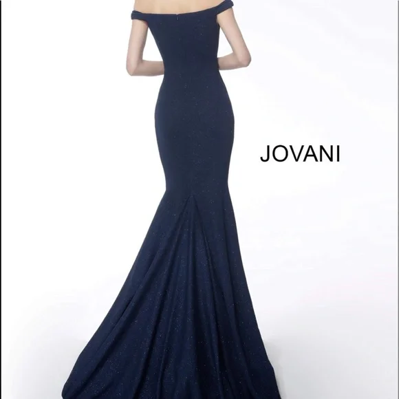 Jovani Stretch Glitter Off the Shoulder Formal Dress - Picture 2 of 16
